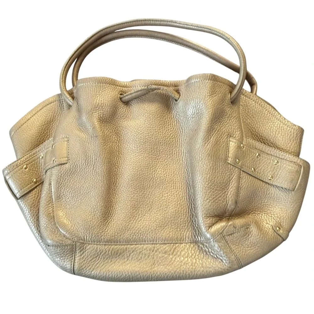 Cole Haan Gold Pebbled Leather Large Hobo Bag Pink Interior‎